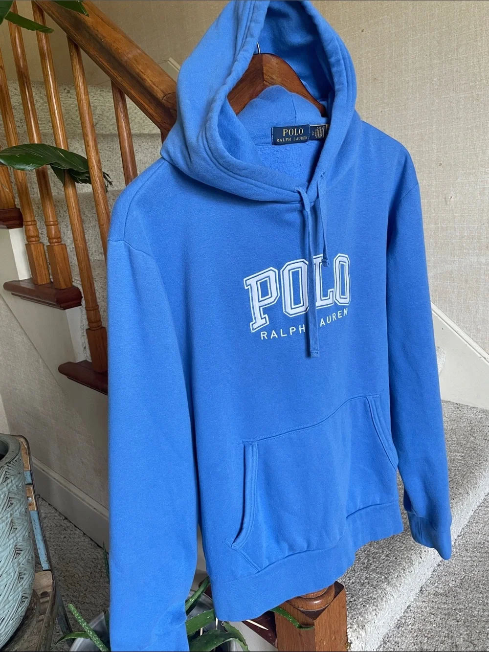 Polo by Ralph Lauren Blue Pullover Hoodie with White Embroidered Logo